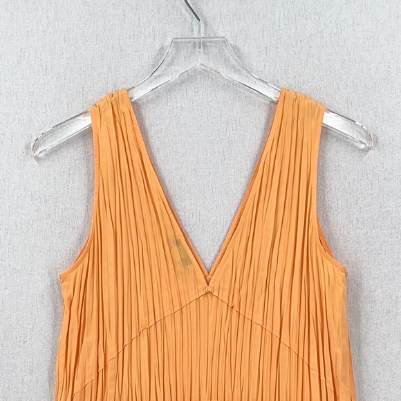VINCE  Shirt Womens Medium Orange Pleated Sleeveless V-neck Shell Top - Picture 7 of 16